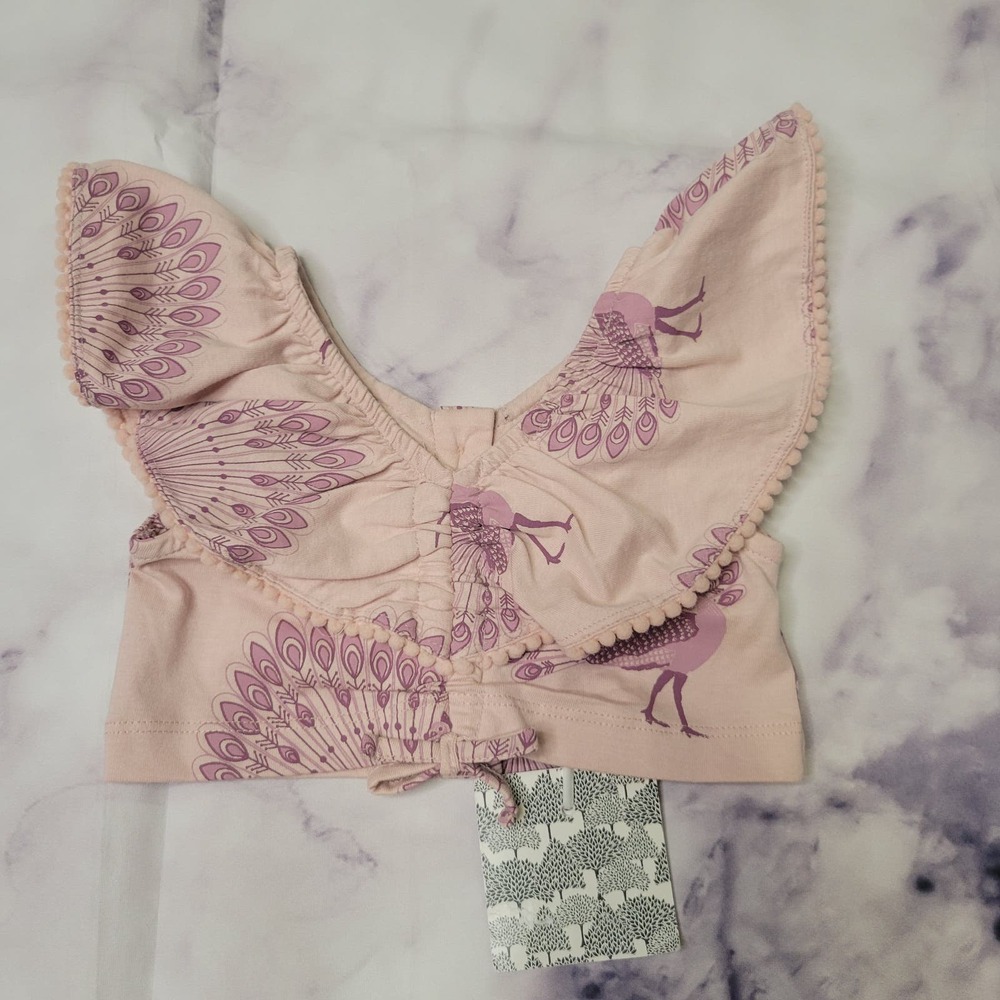 Kate Quinn Pink Peacock Ruffle Top